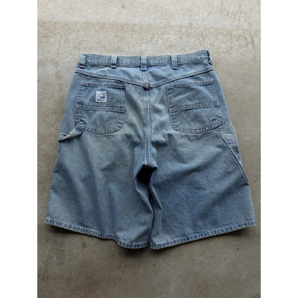 Vintage 2000s Y2K Lee Riveted Dungarees Baggy Denim Jean Shorts 36 Light Wash
